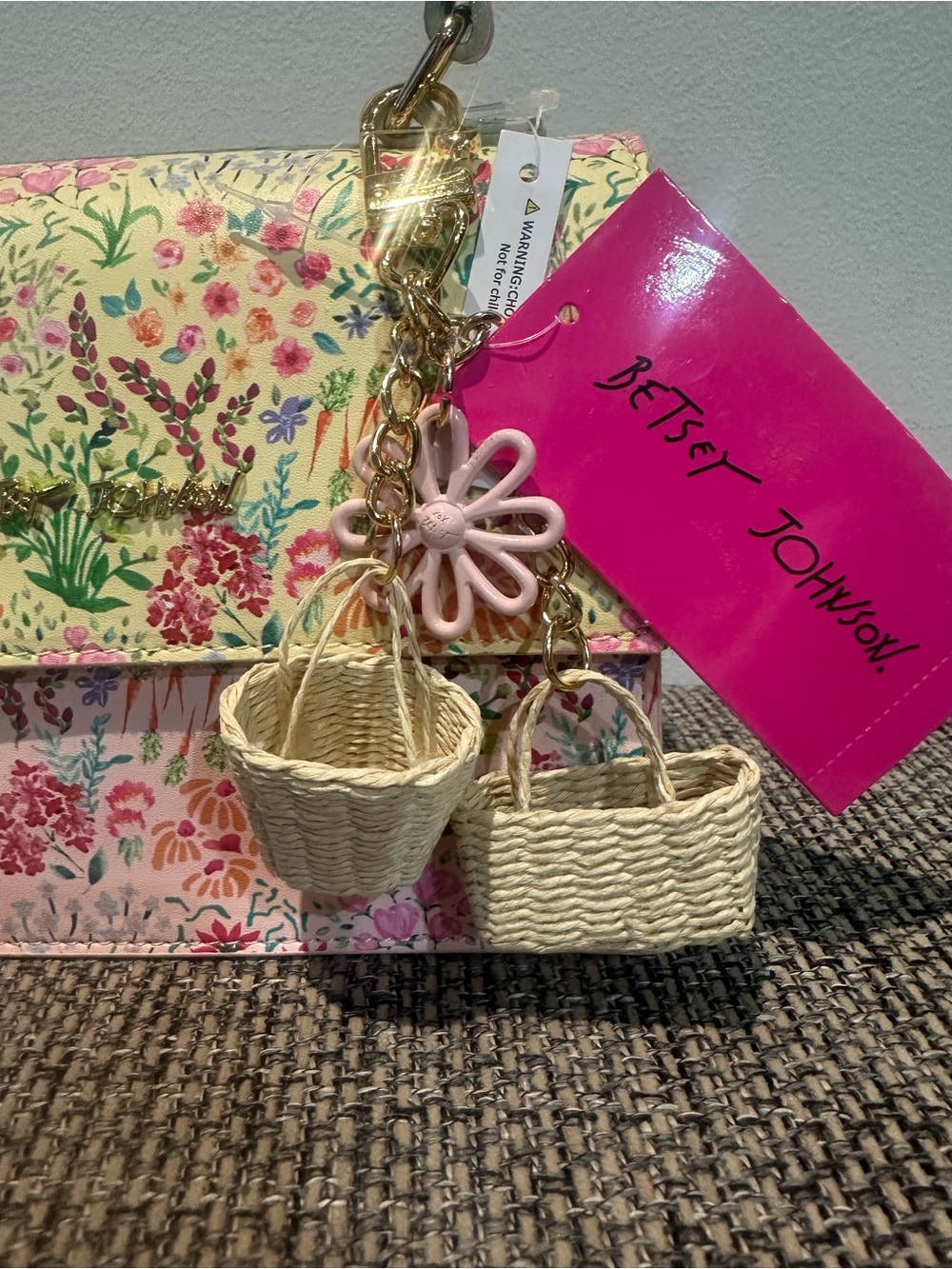 NWT Betsey Johnson Floral Garden Top-Handle Crossbody Bag | Basket Charms - Picture 3 of 12
